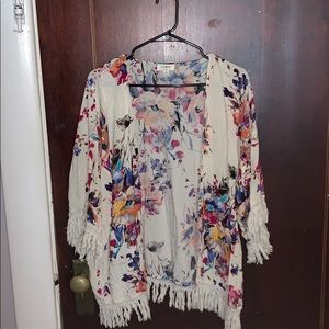 Floral Kimono with Fringe